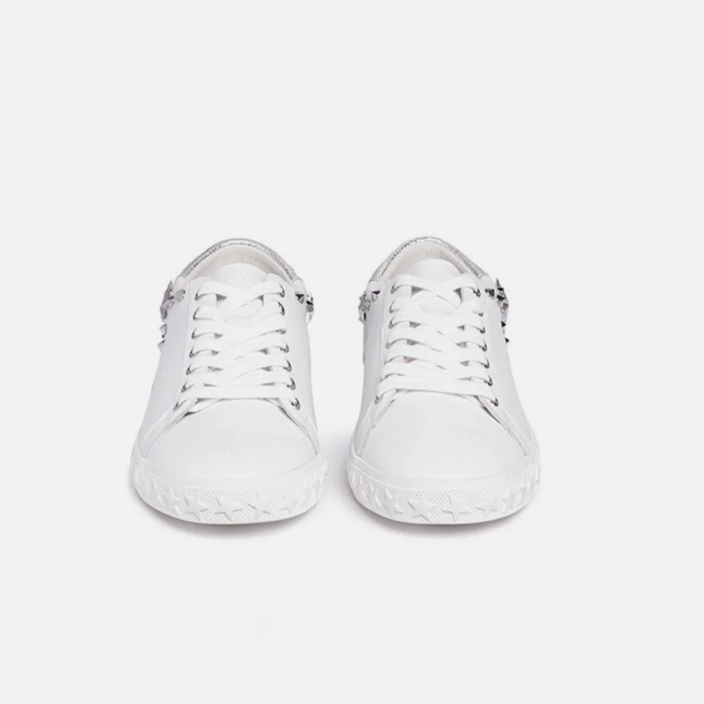 ASH Brand Women's Dazed Stars & Studs Leather Shoes Sneakers White Silver Sz 37